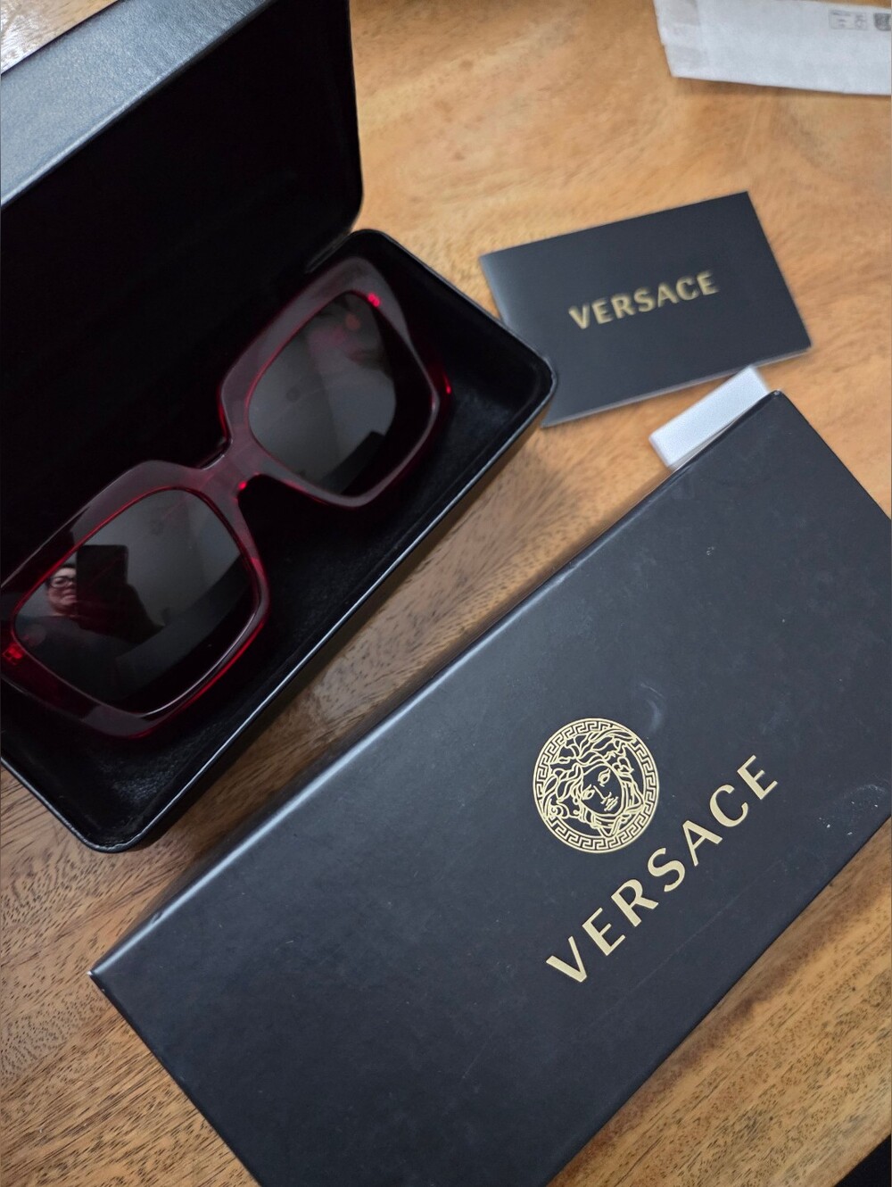 Versace women's Red Square Sunglasses with Dark Lenses